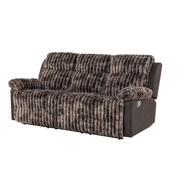 Brown Corduroy Fabric Reclining Sofa with Pillow-top Arms