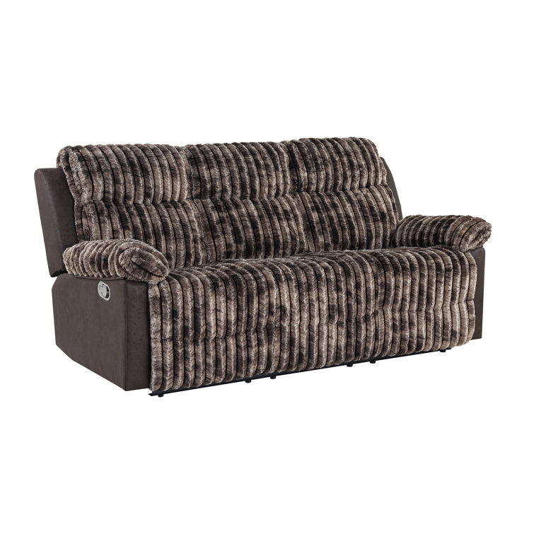 Brown Corduroy Fabric Reclining Sofa with Pillow-top Arms