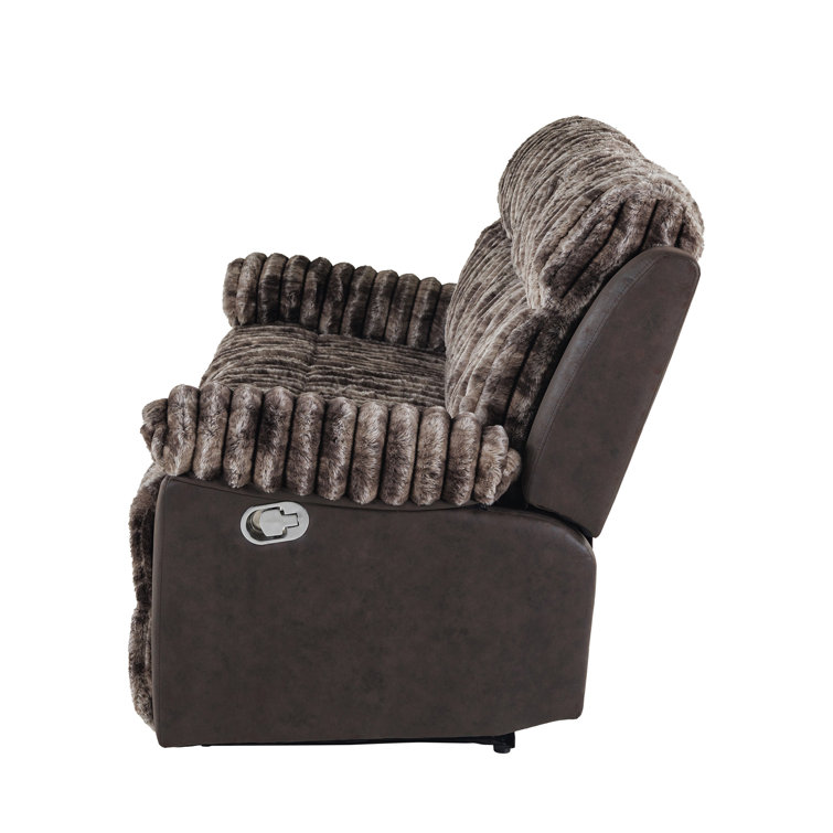 Brown Corduroy Fabric Reclining Sofa with Pillow-top Arms