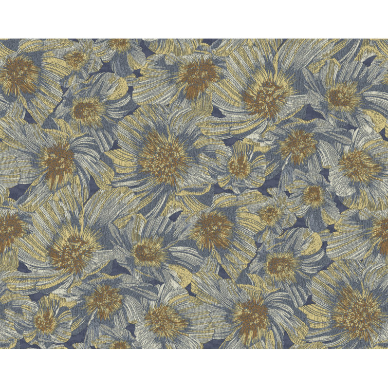Blue and Gold Floral Removable Washable Wallpaper