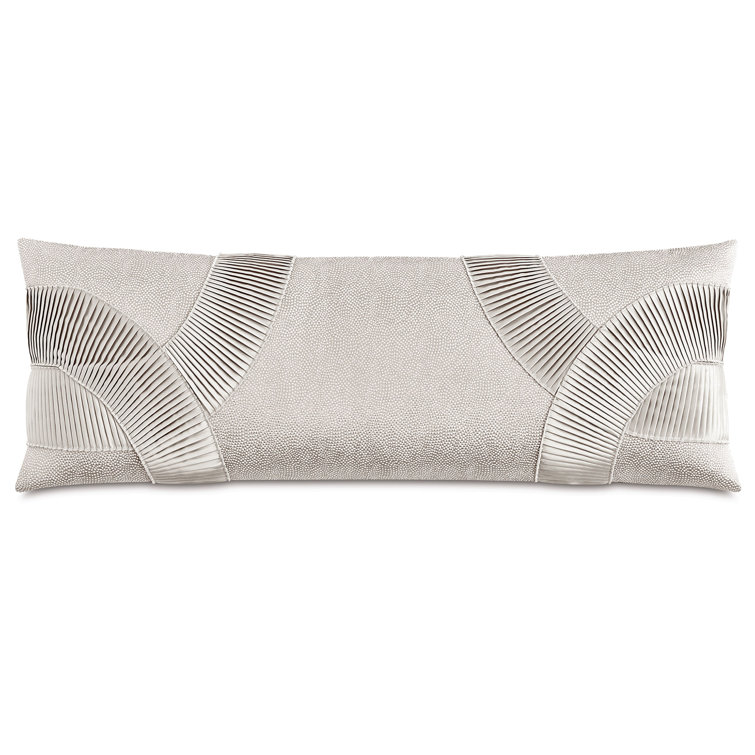 Beige Embroidered Rectangular Lumbar Accent Pillow with Polyester Insert