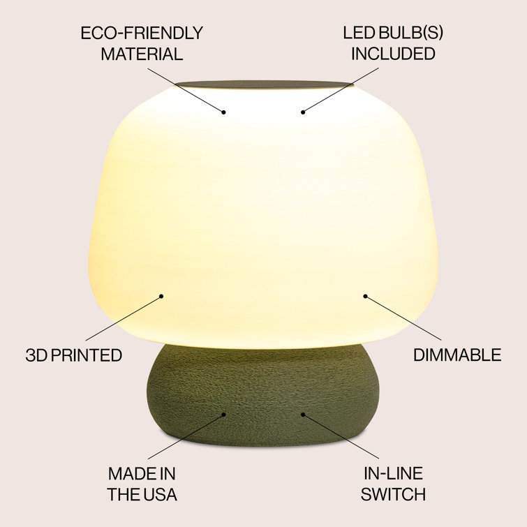 Mushroom 10" White and Light Pink 3D Printed LED Table Lamp