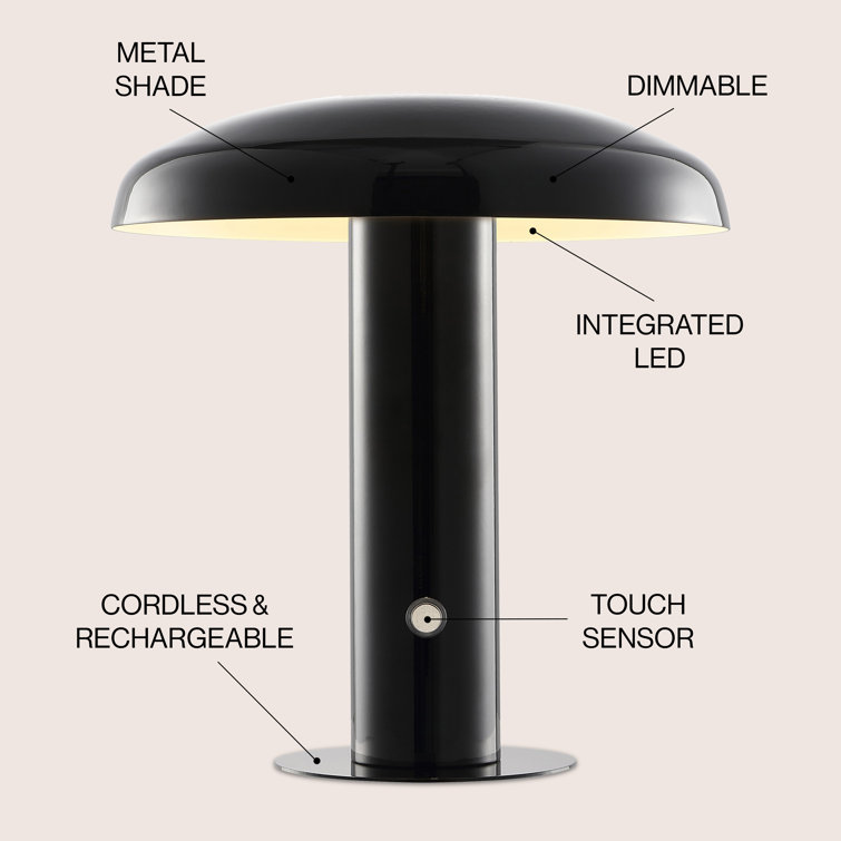 Black Cordless Touch LED Mushroom Table Lamp