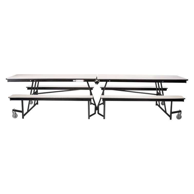 Gray 12' Mobile Cafeteria Table with Benches and Steel Frame