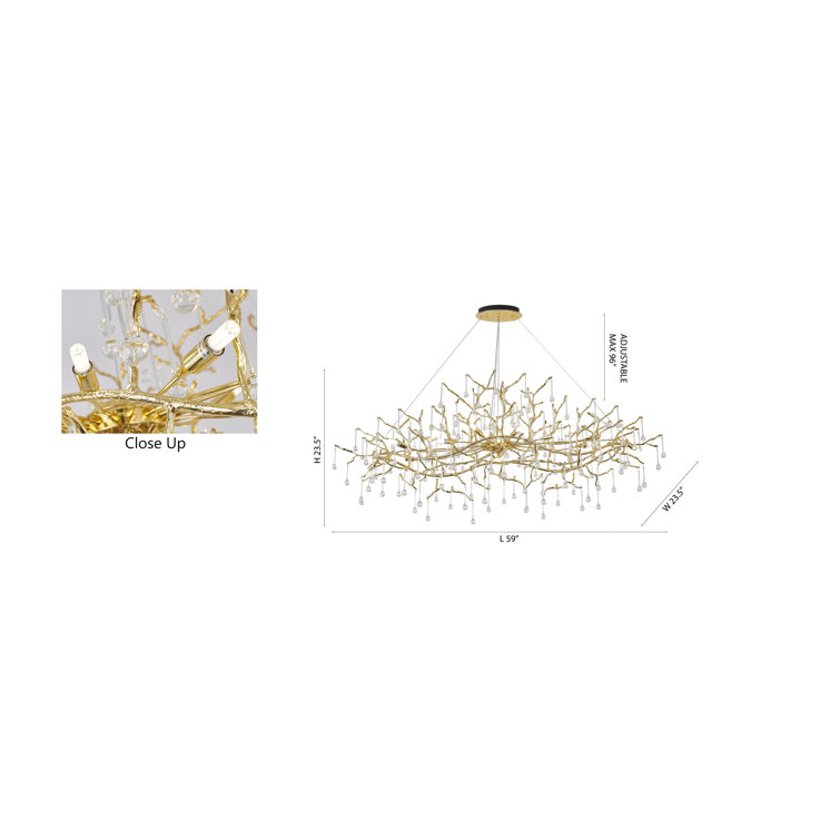 Brass and Crystal 14-Light Plug-in Chandelier