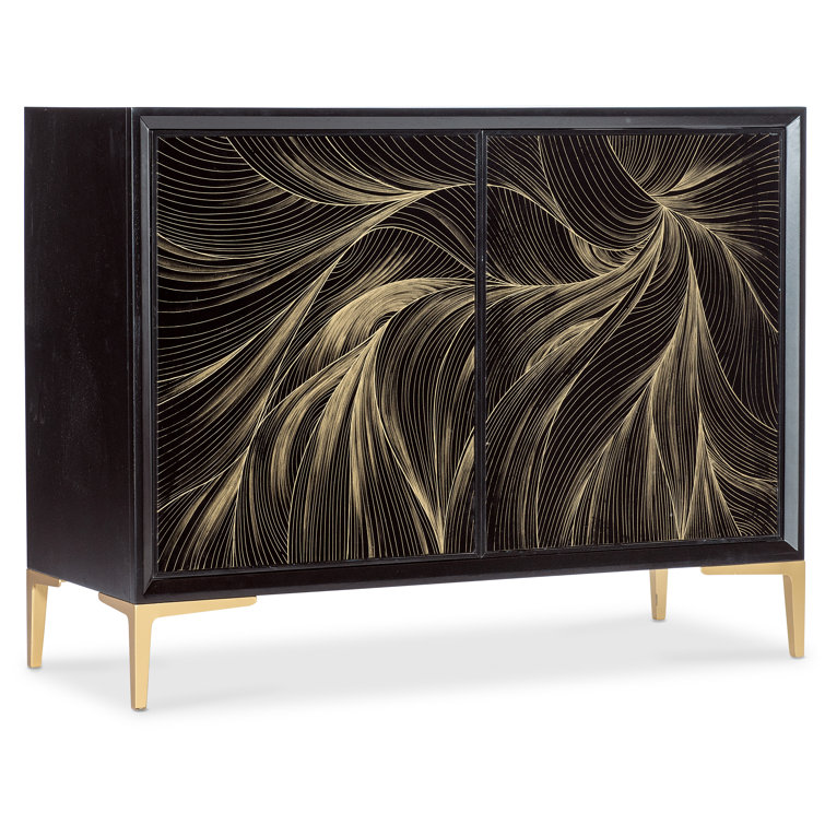 Black and Gold Maple Veneer Hall Chest with Abstract Design
