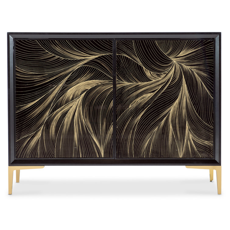 Black and Gold Maple Veneer Hall Chest with Abstract Design