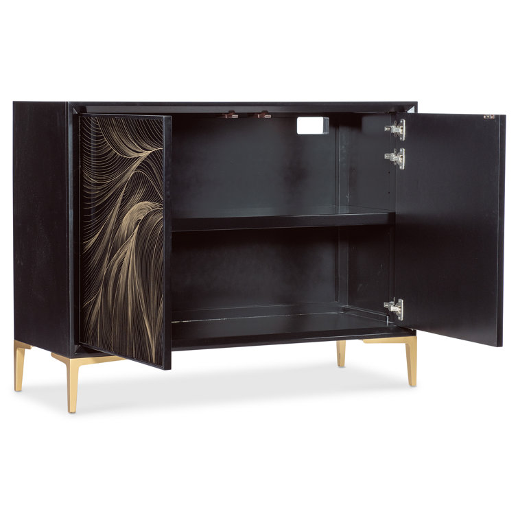Black and Gold Maple Veneer Hall Chest with Abstract Design