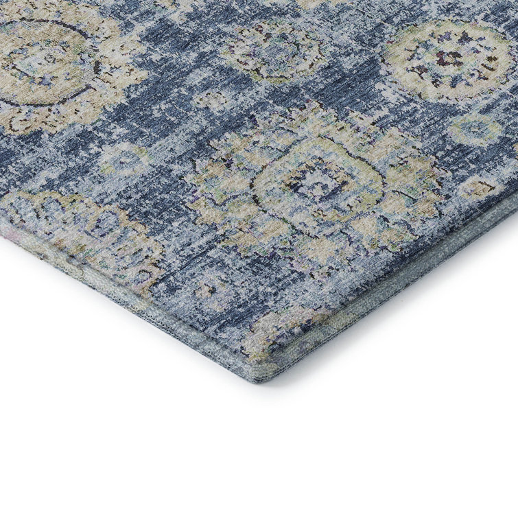 Red Floral Synthetic Washable Non-slip 5' x 7' Rug
