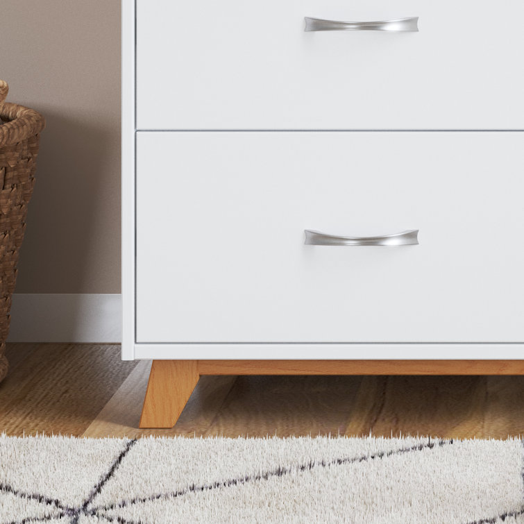 White and Natural Mid-Century Modern 3-Drawer Dresser