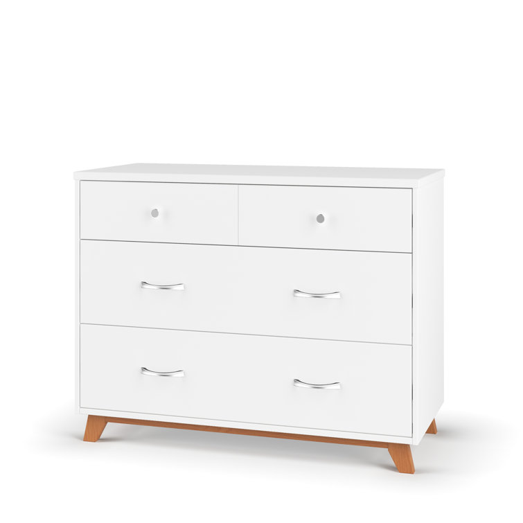 White and Natural Mid-Century Modern 3-Drawer Dresser