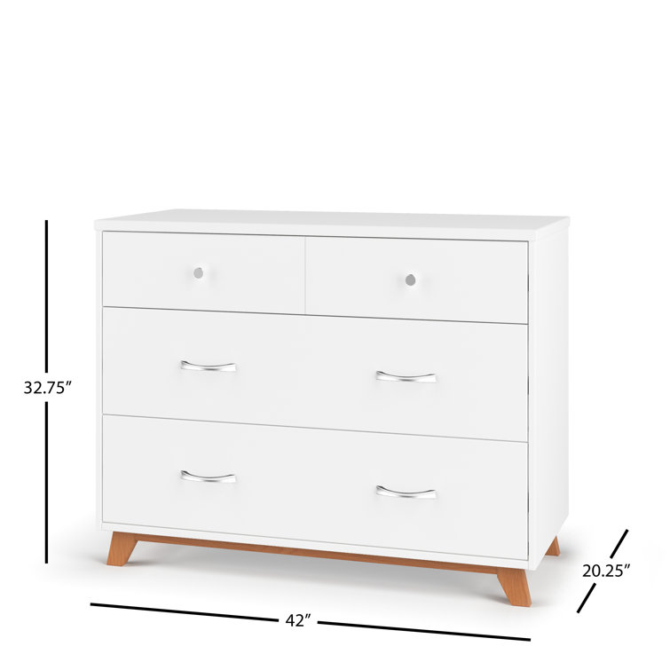 White and Natural Mid-Century Modern 3-Drawer Dresser
