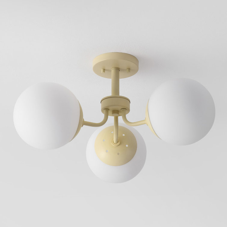 Beige Glass Globe LED Semi Flush Mount Light, 23.5"