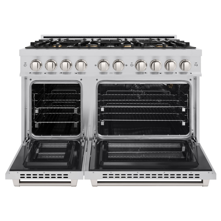 48" Stainless Steel Double Oven Gas Range with 8 Brass Burners