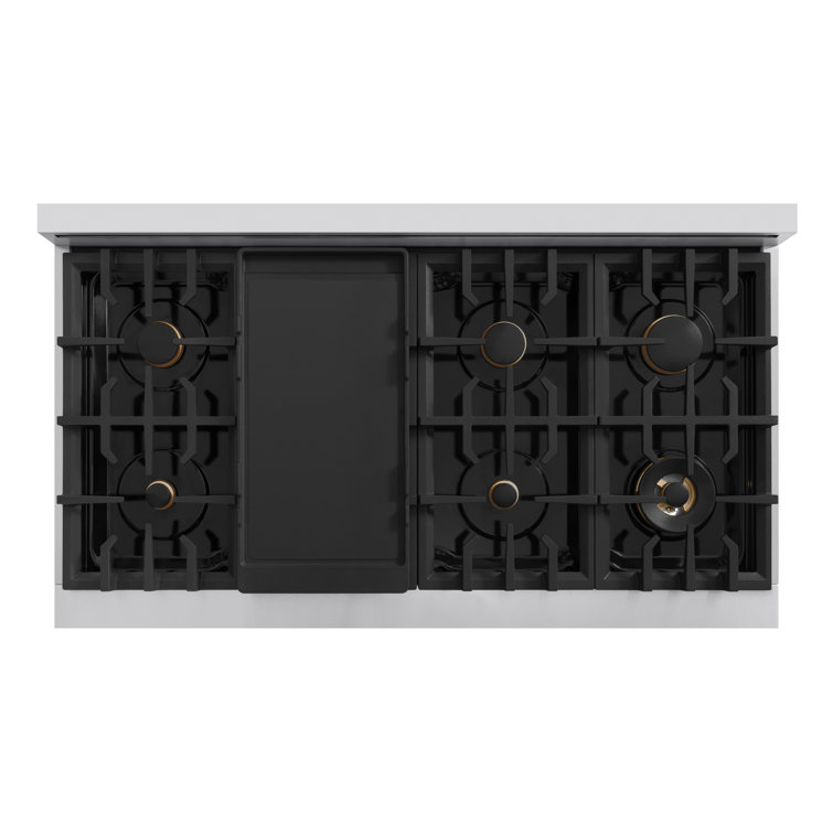 48" Stainless Steel Double Oven Gas Range with 8 Brass Burners