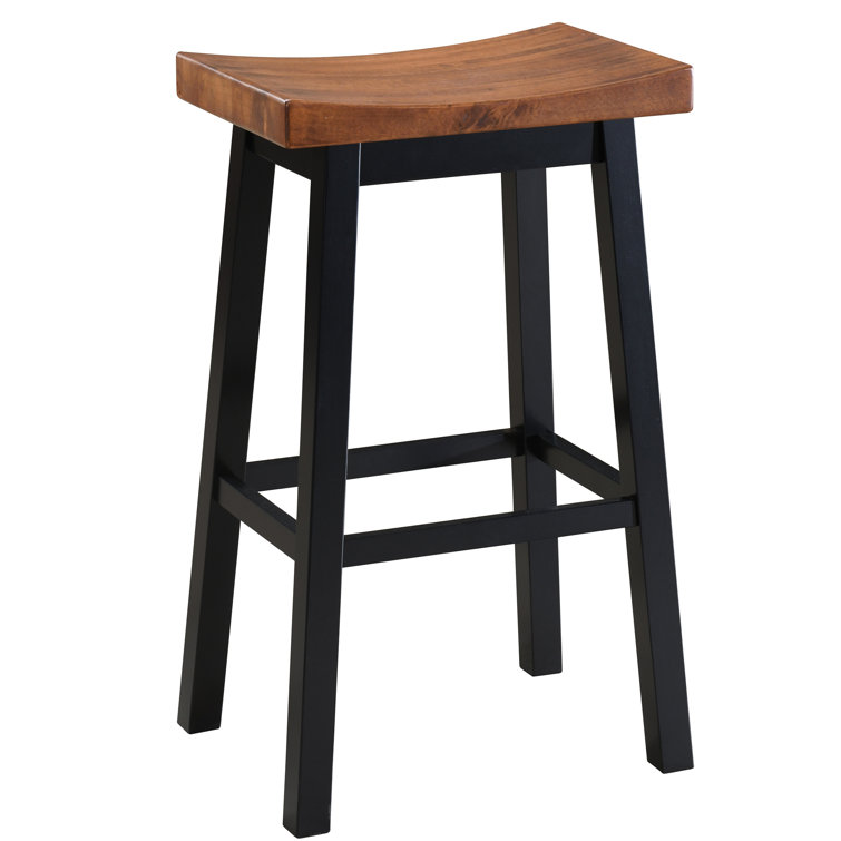 Rustic Farmhouse 29" Rubberwood Saddle Barstool, Brown, Set of 2