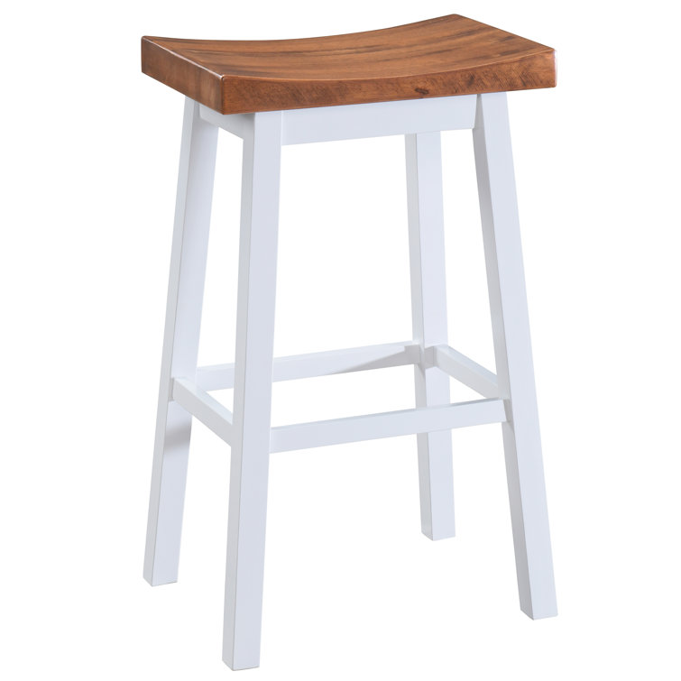 Lakewood 24" Walnut and White Solid Wood Saddle Barstool Set