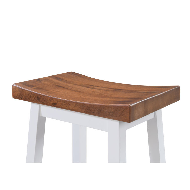 Lakewood 24" Walnut and White Solid Wood Saddle Barstool Set