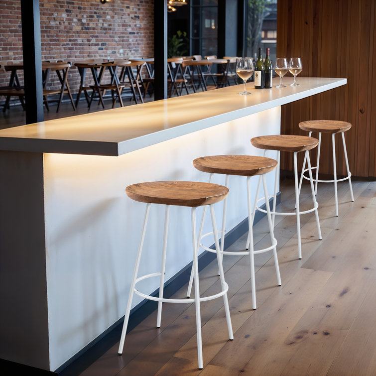 Contemporary Milano 29" Barstool with White Steel and Walnut Wood Finish (Set of 2)