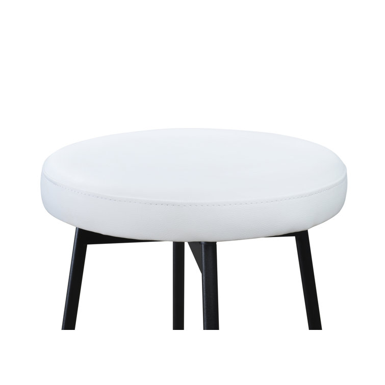 White Upholstered Swivel Barstool with Black Steel Legs, Set of 2