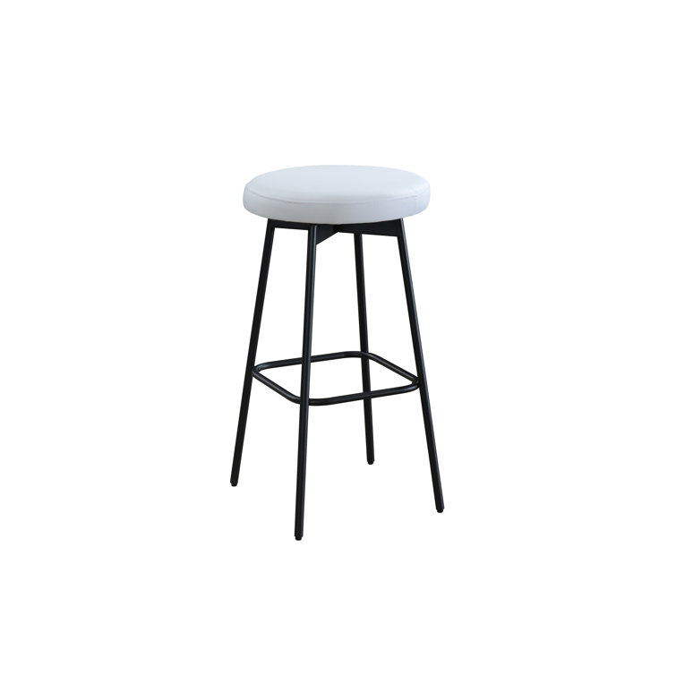 White Upholstered Swivel Barstool with Black Steel Legs, Set of 2