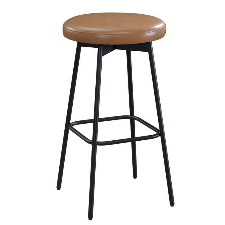 Doheny 29" Black and Tan Swivel Barstool with Leather Seat