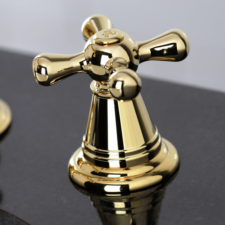 Polished Brass Victorian Widespread Bathroom Faucet with Cross Handles