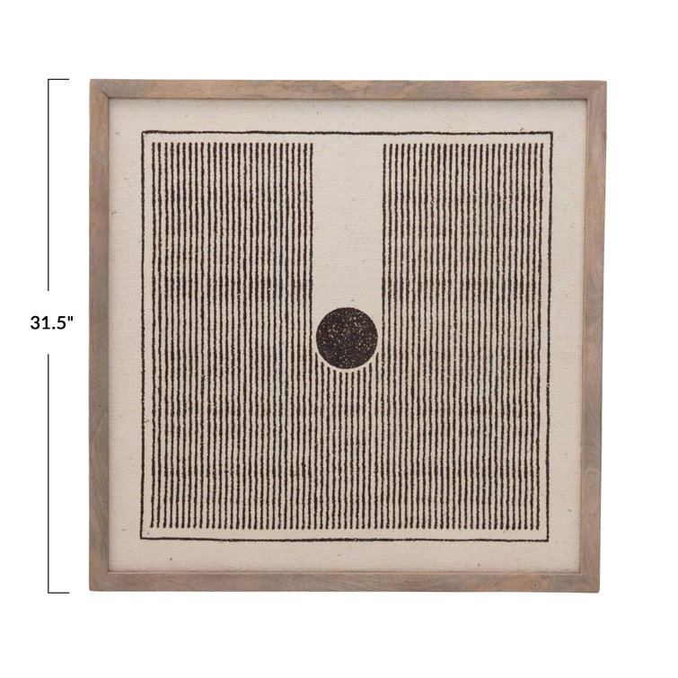 Square Brown Wood Framed Abstract Fabric Art