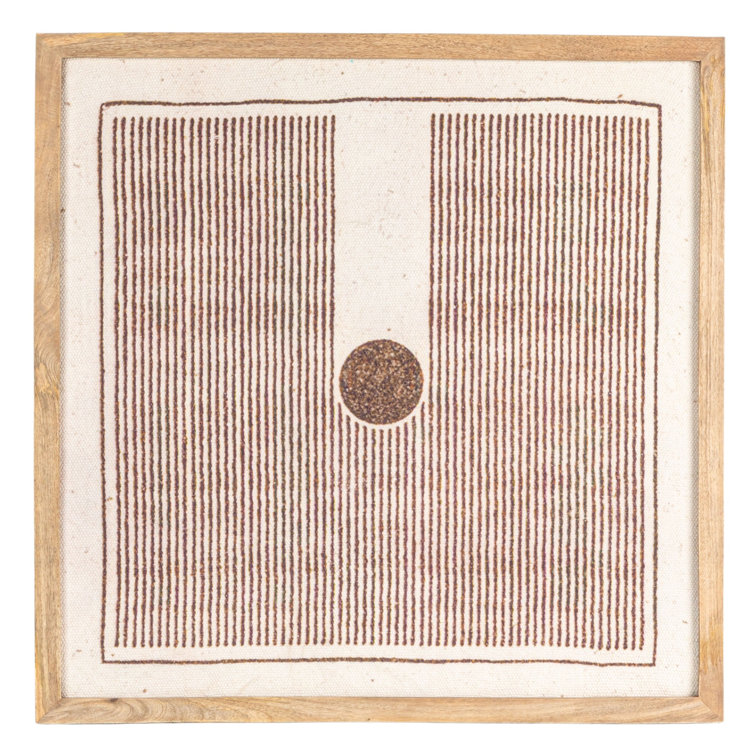 Square Brown Wood Framed Abstract Fabric Art