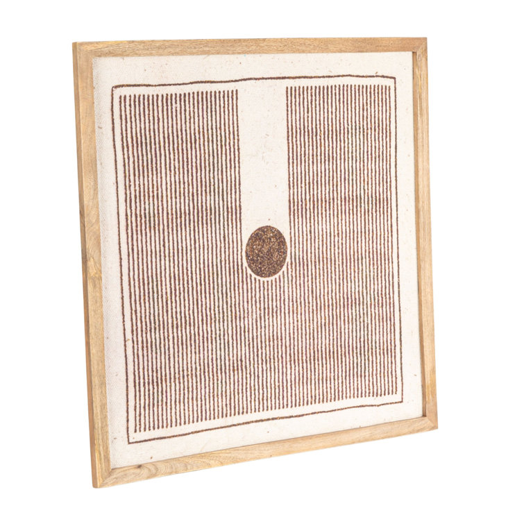 Square Brown Wood Framed Abstract Fabric Art