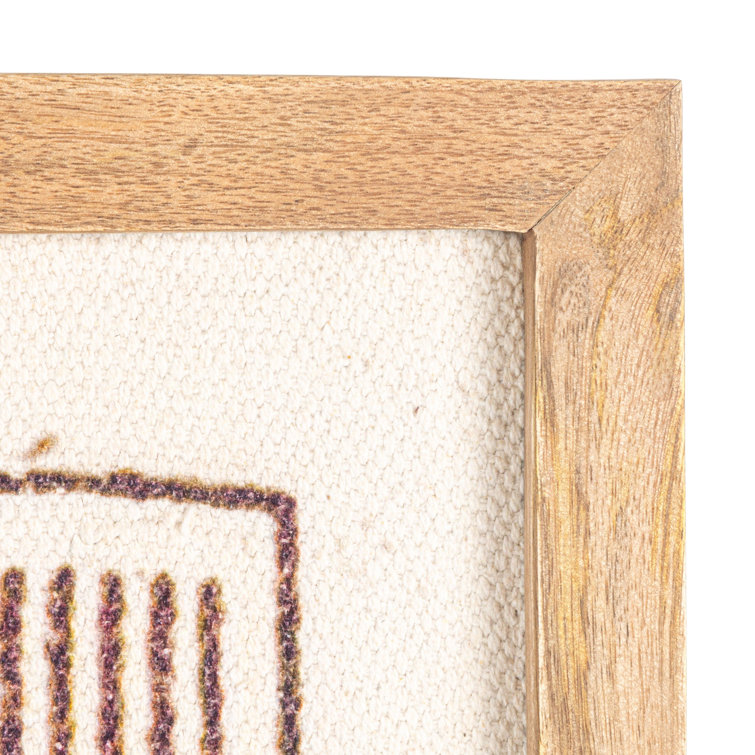 Square Brown Wood Framed Abstract Fabric Art