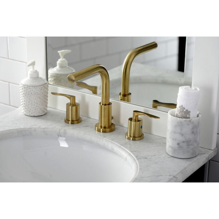 Brushed Brass Modern Widespread Bathroom Faucet with Pop-Up Drain