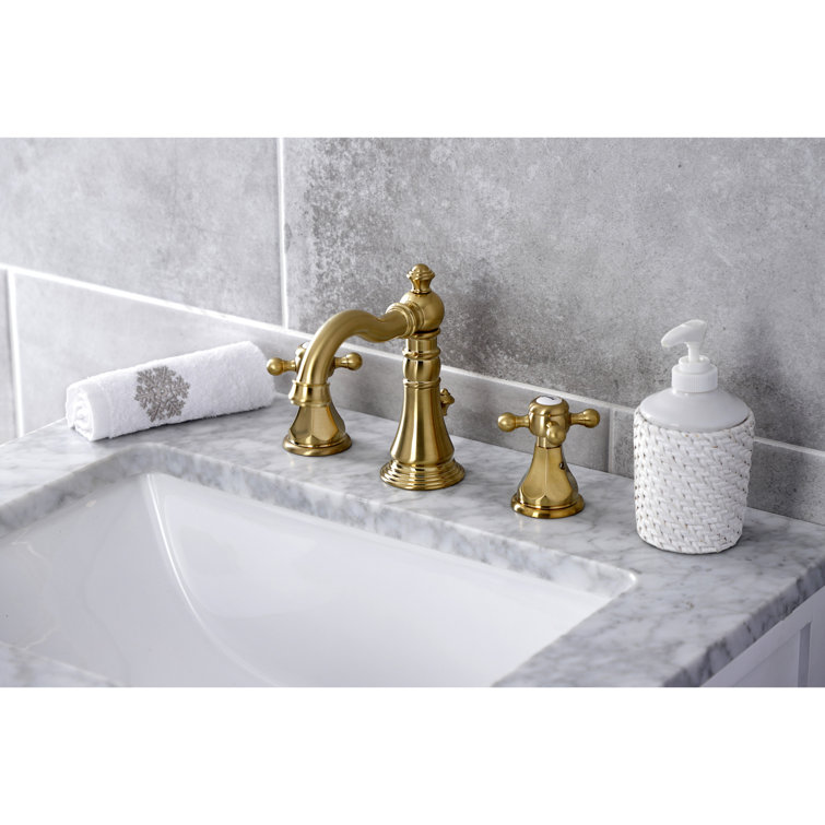 Brushed Brass Widespread Bathroom Faucet with Pop-Up Drain