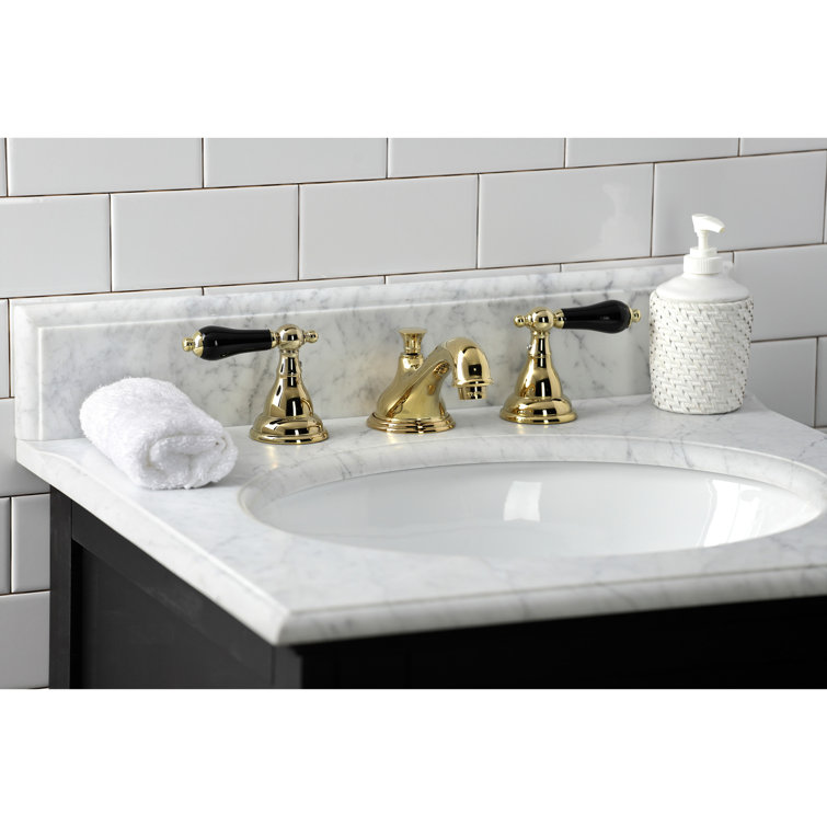 Duchess Polished Brass Widespread Bathroom Faucet with Black Handles
