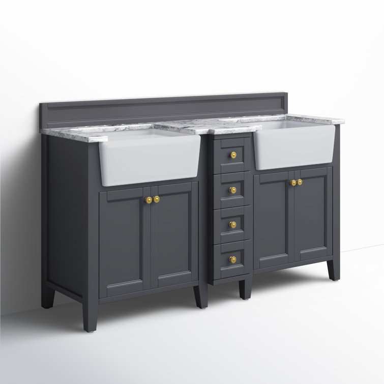 Adeline 60'' Sapphire Gray Double Bathroom Vanity with Marble Top