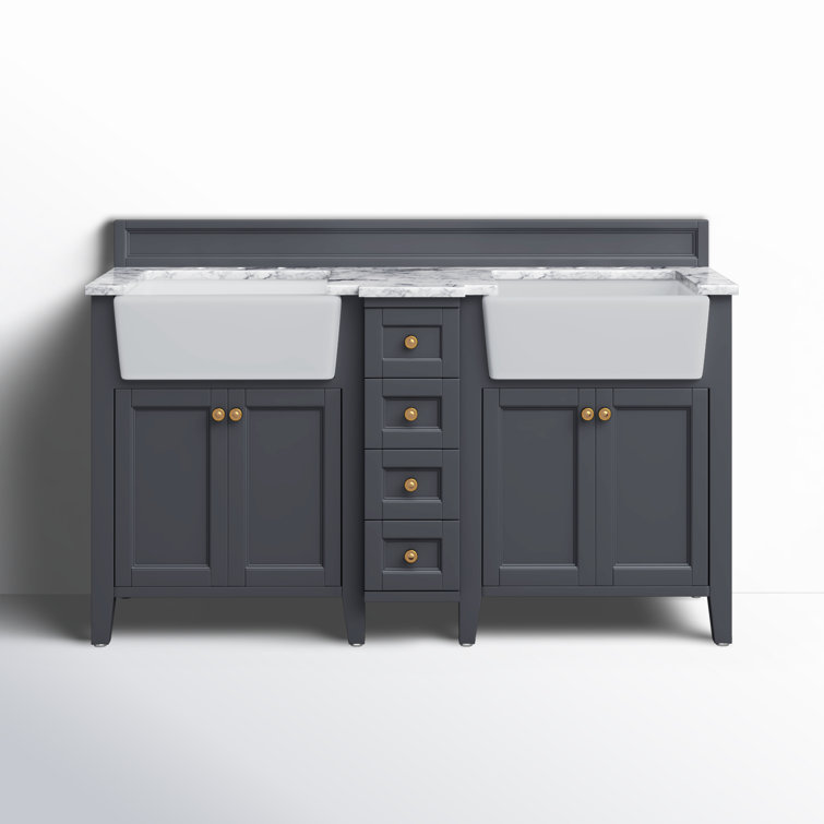 Adeline 60'' Sapphire Gray Double Bathroom Vanity with Marble Top