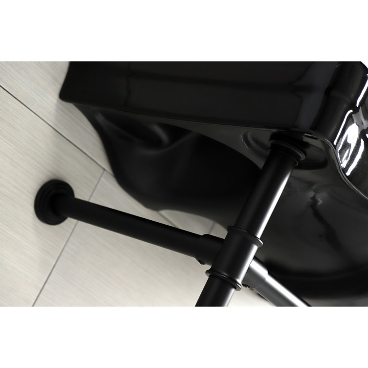 Matte Black Ceramic Wall-Mount Console Sink with Stainless Steel Legs