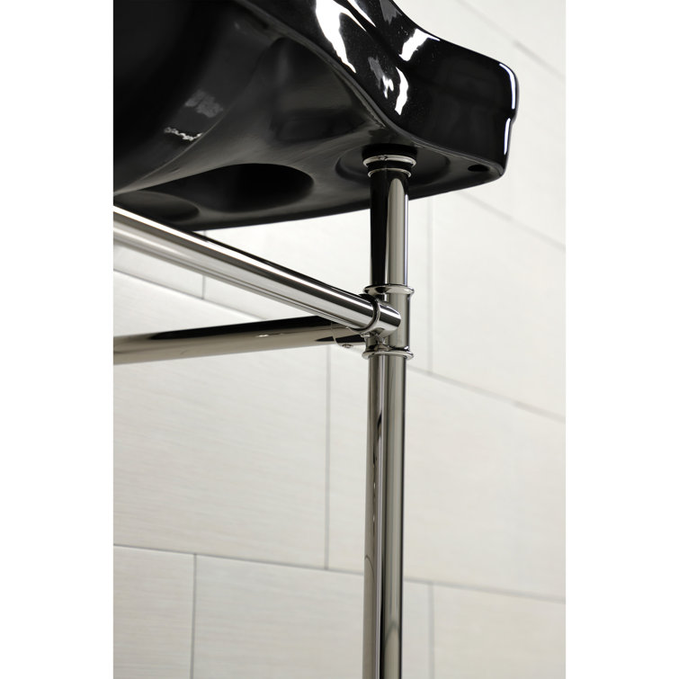 Imperial 36-Inch Black Ceramic Console Sink with Polished Nickel Legs