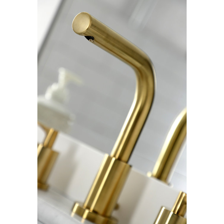 Brushed Brass Modern Widespread Bathroom Faucet with Pop-Up Drain