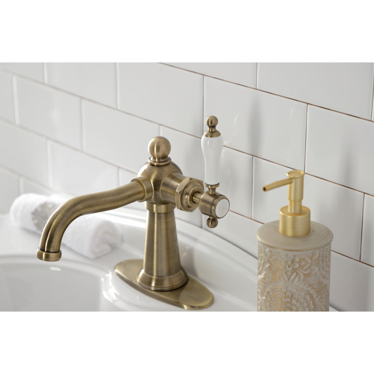 Nautical Antique Brass Single-Handle Bathroom Faucet with Pop-Up Drain