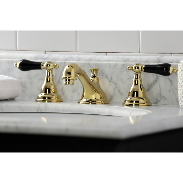 Duchess Polished Brass Widespread Bathroom Faucet with Black Handles