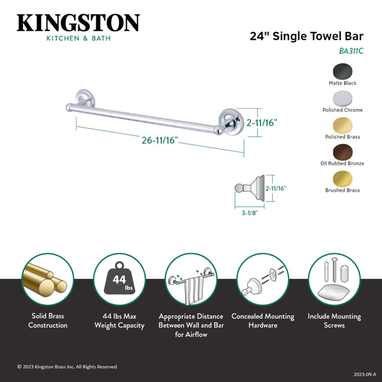 Polished Brass 24-Inch Wall Mounted Towel Bar