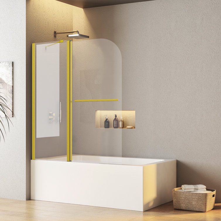 Brushed Gold Frameless Folding Shower Door with Tempered Glass