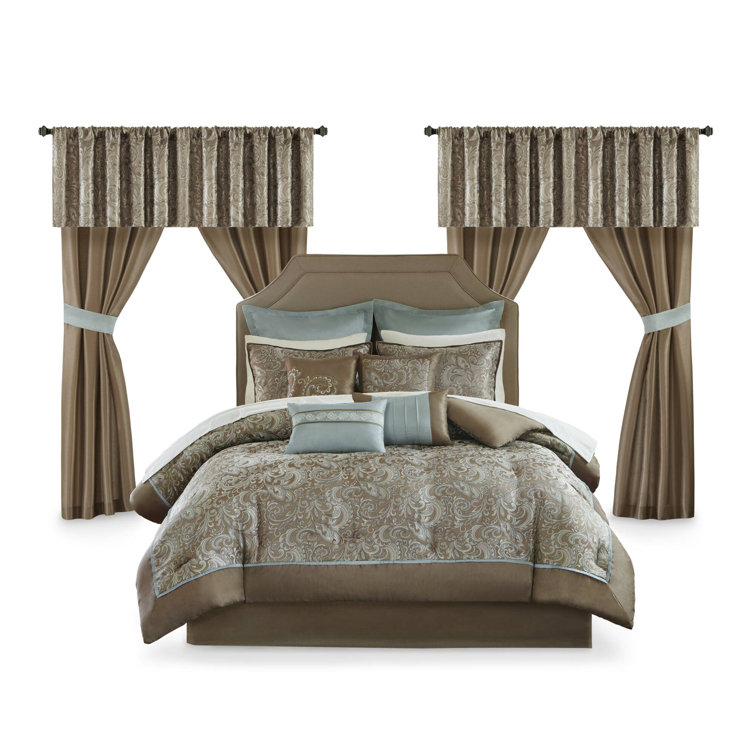 Brystol 24-Piece Blue and Brown Queen Comforter Set