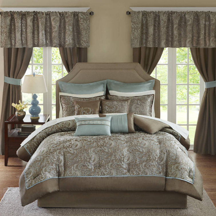 Brystol 24-Piece Blue and Brown Queen Comforter Set