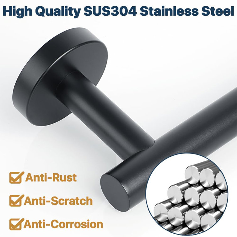 Matte Black 24-Inch Stainless Steel Wall-Mounted Towel Bar