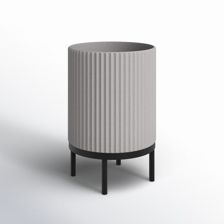 Gray and Black Fluted Planter with Acacia Wood Stand