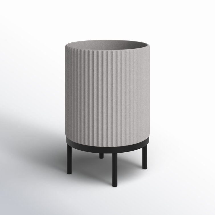 Gray and Black Fluted Planter with Acacia Wood Stand