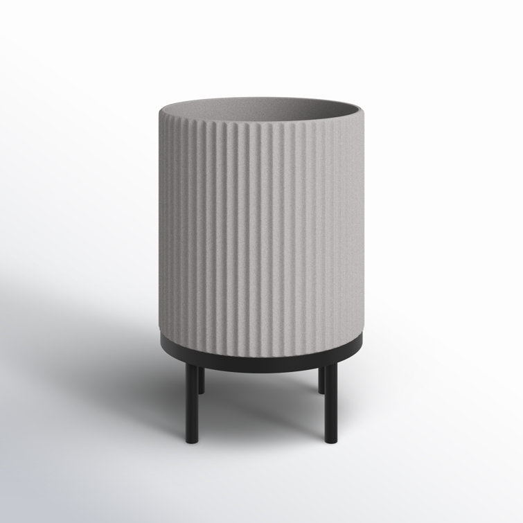 Gray and Black Fluted Planter with Acacia Wood Stand