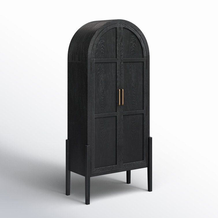 Arched Black Oak and Brass Office Cabinet